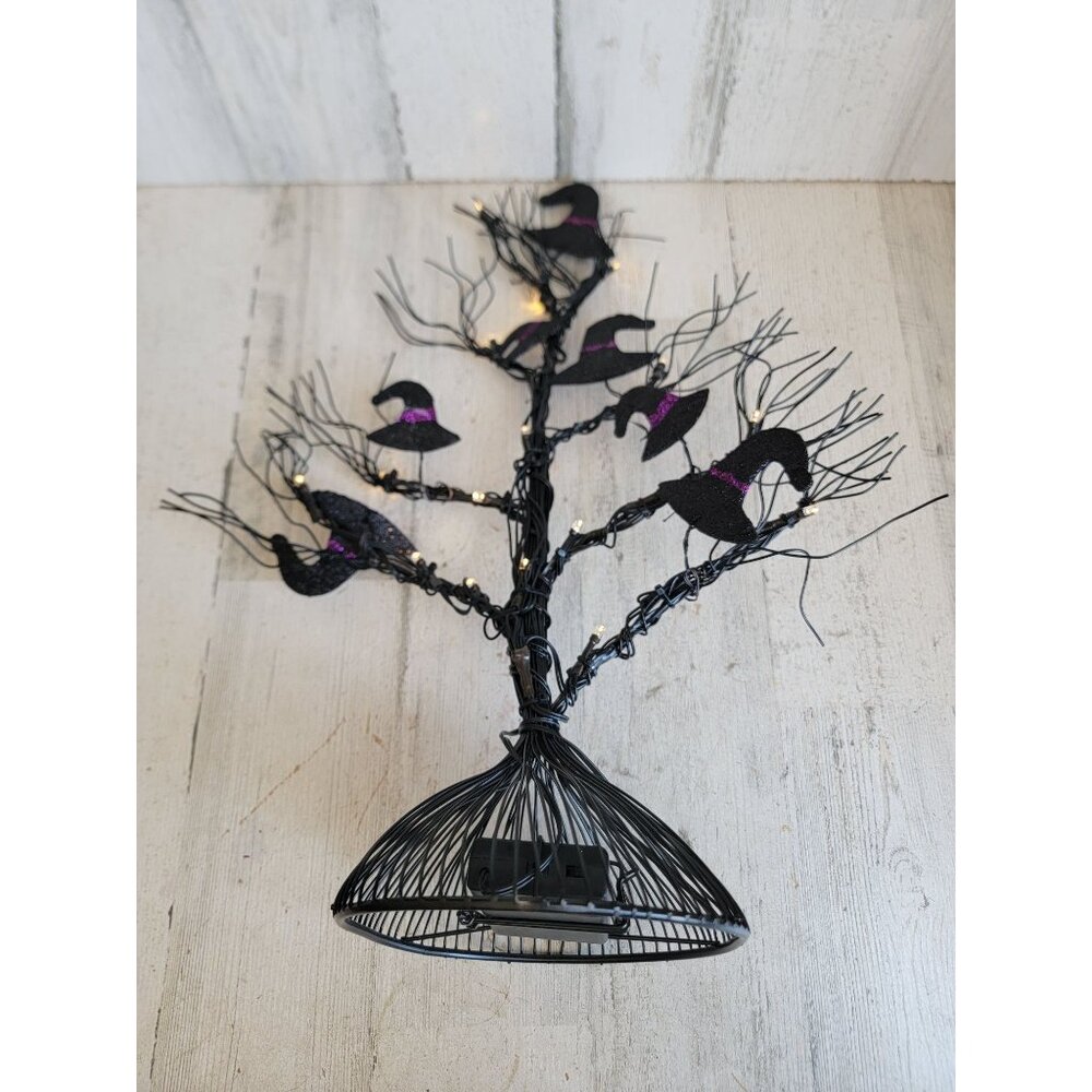 Halloween black wire tree light up‎ witch hat home decor prop glitter unique